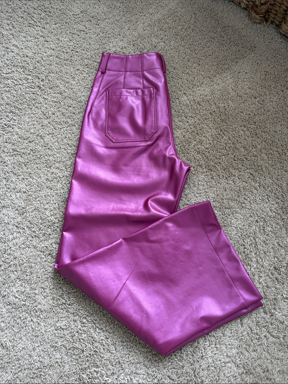 Maeve Colette Fuchsia Metallic Faux Leather Pants